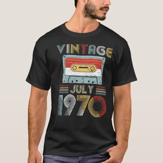 ヴィンテージの7月1970日の誕生日のカセットテープ Tシャツ (正面)