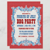 ヴィンテージの7月4日BBQのパーティの招待状 招待状 (正面/裏面)