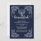 ヴィンテージの（ユダヤ教）メノラーのハヌカーのお祝いの招待状 招待状 (正面)