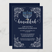 ヴィンテージの（ユダヤ教）メノラーのハヌカーのお祝いの招待状 招待状 (正面/裏面)