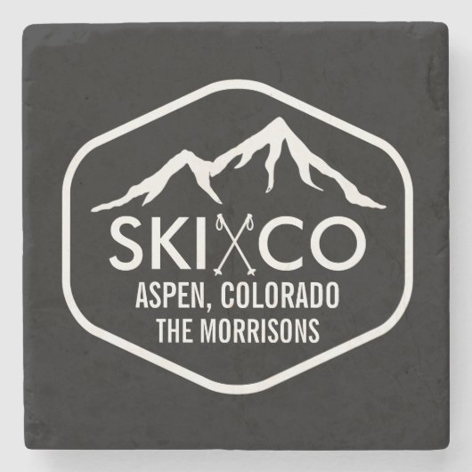 ヴィンテージの《植物》アスペンのコロラド州のスキー山のカスタムな飲み物 ストーンコースター (正面)