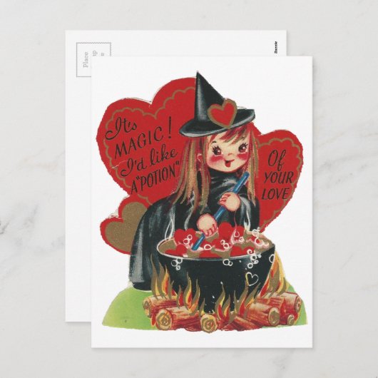 ヴィンテージの"魔法使い"のバレンタイン シーズンポストカード (正面/裏面)