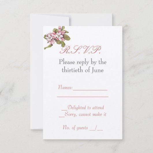 ヴィンテージのAppleの花RSVPカード 出欠カード (正面)