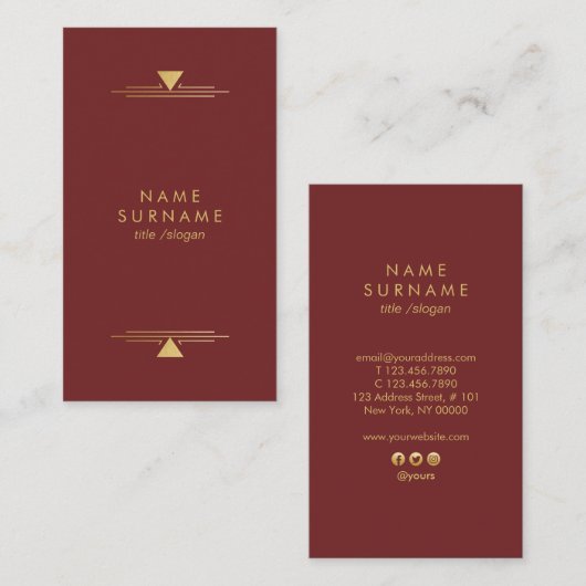 ヴィンテージのArtDecoのモダンな金ゴールドの縦の名刺 名刺 (正面/裏面)