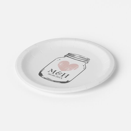 ヴィンテージのbbqのパーティーのプレートを結婚する素朴なメーソンジャー ペーパープレート (アングル)