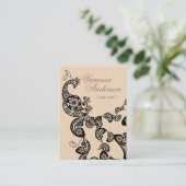 ヴィンテージのBohoのシックなペイズリーのエレガントな花の孔雀 名刺 (スタンド正面)