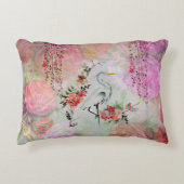 ヴィンテージのbohoの赤面のピンクの花東洋の鳥のバラ アクセントクッション (正面)