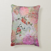 ヴィンテージのbohoの赤面のピンクの花東洋の鳥のバラ アクセントクッション (裏面(縦))
