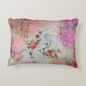 ヴィンテージのbohoの赤面のピンクの花東洋の鳥のバラ アクセントクッション (裏面)