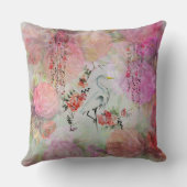 ヴィンテージのbohoの赤面のピンクの花東洋の鳥のバラ クッション (裏面)