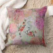 ヴィンテージのbohoの赤面のピンクの花東洋の鳥のバラ クッション (ブランケット)