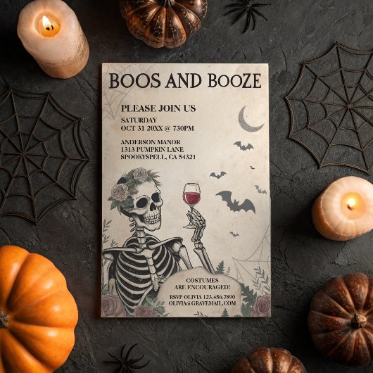 ヴィンテージのBoos and Booze 大人ハロウィンパーティー 招待状