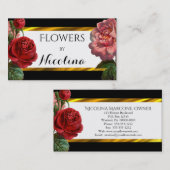 ヴィンテージのBotanicals BW |の金ゴールドの花柄の花屋 名刺 (正面/裏面)