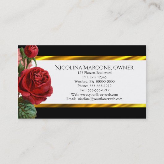 ヴィンテージのBotanicals BW |の金ゴールドの花柄の花屋 名刺 (裏面)