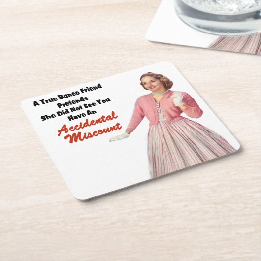 ヴィンテージのBuncoのおもしろいなレトロのコースター スクエアペーパーコースター (アングル)