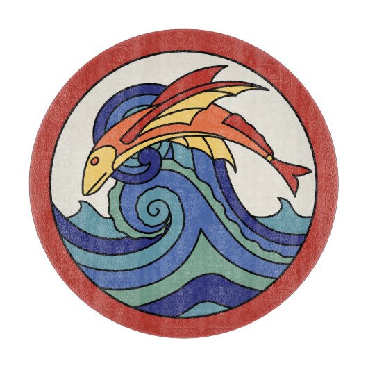 ヴィンテージのCatalinaの島のタイル-ガラスまな板 カッティングボード (正面)