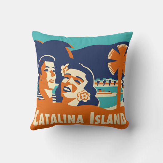 ヴィンテージのCatalinaの島の荷物のラベルの枕 クッション (裏面)