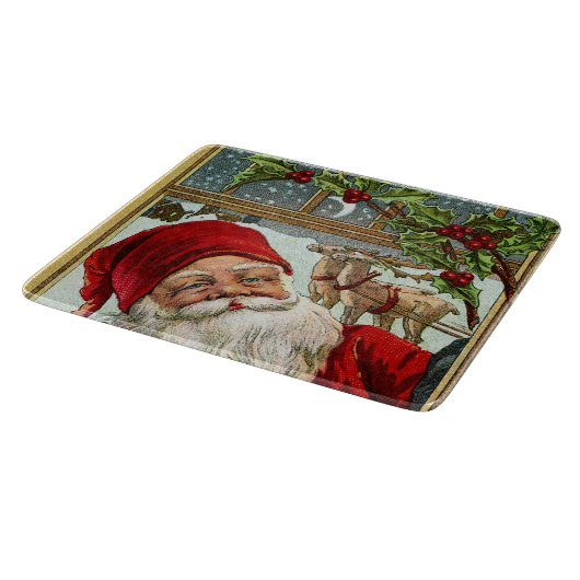 ヴィンテージのChristmaの休日のサンタのガラスまな板 カッティングボード (角)