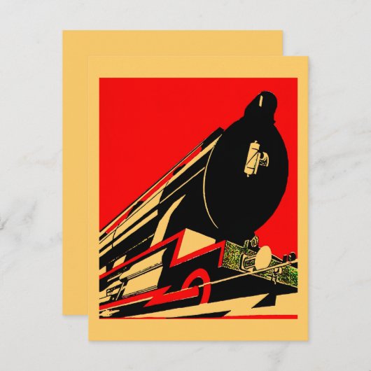 ヴィンテージのDecoのロコモーティブの引っ越しましたの発表 案内状 (正面/裏面)