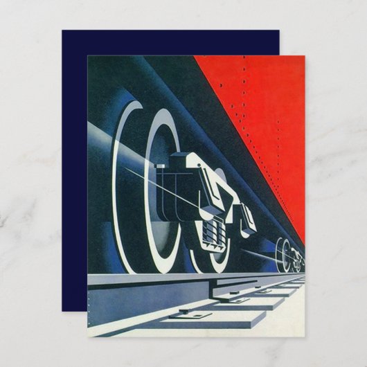 ヴィンテージのDecoのロコモーティブの引っ越しましたの発表 案内状 (正面/裏面)