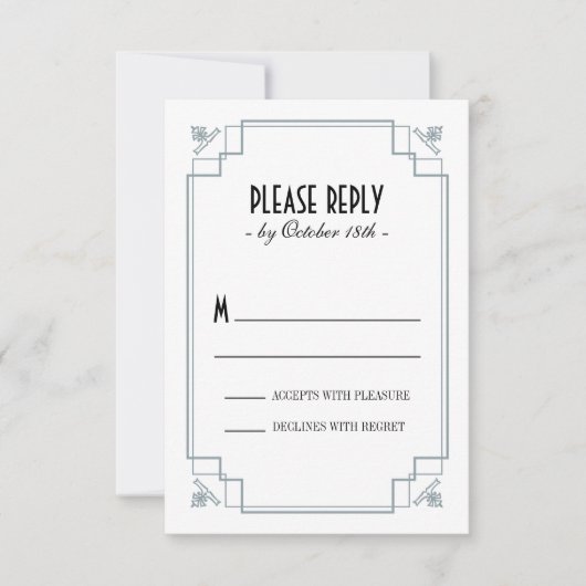 ヴィンテージのDecoの銀及び黒い応答 出欠カード (正面)