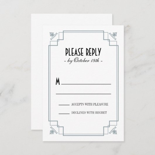 ヴィンテージのDecoの銀及び黒い応答 出欠カード (正面/裏面)