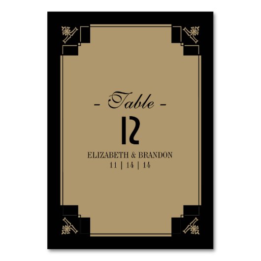 ヴィンテージのDecoの黒及び金ゴールドのテーブルカード テーブルナンバー (正面)