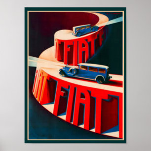 ヴィンテージのDecoフィアットポスター12 x16 ポスター