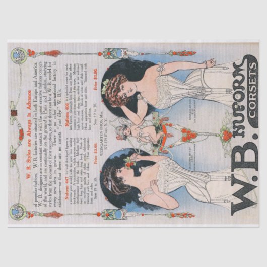 ヴィンテージのEdwardianのコルセットの広告 薄葉紙 (正面)