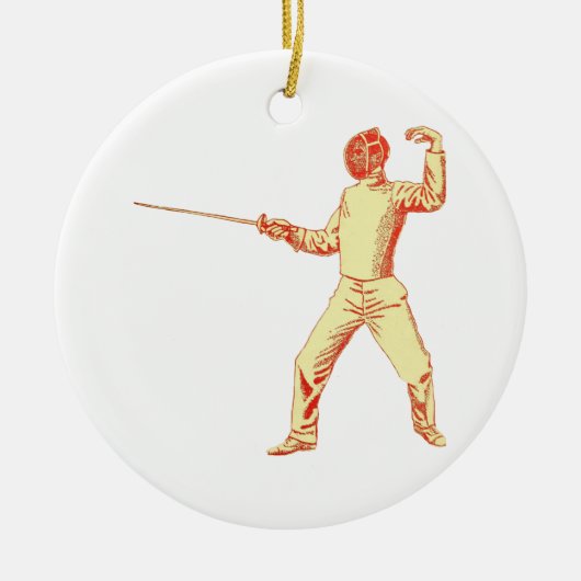 ヴィンテージのFencerのイラストレーション セラミックオーナメント (正面)