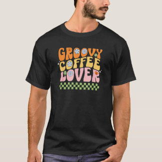 ヴィンテージのGroovyコーヒーキュートレトロ花 Tシャツ