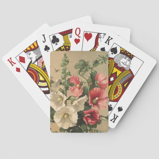 ヴィンテージのHollyhocksの花のかわいらしい庭の花柄 トランプ (裏面)