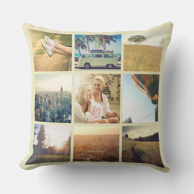 ヴィンテージのInstagramのコラージュの正方形の写真のタイプライター アウトドアクッション (正面)