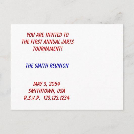 ヴィンテージのJartsのトーナメントの招待状の郵便はがき インビテーションポストカード (裏面)