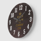ヴィンテージのKeep Calm and Carry Onの柱時計 ラージ壁時計 (傾斜)
