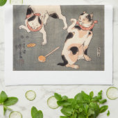 ヴィンテージのKuniyoshiの日本のな芸術猫の姿勢 キッチンタオル (折り畳み)