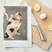 ヴィンテージのKuniyoshiの日本のな芸術猫の姿勢 キッチンタオル (四つ折り)