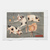 ヴィンテージのKuniyoshiの日本のな芸術猫の姿勢 キッチンタオル (横)