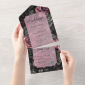 ヴィンテージのMauve、Gray、BlackバラのQRコード オールインワン招待状 (貼ってはがせる)