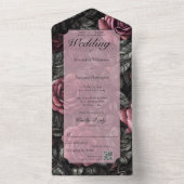 ヴィンテージのMauve、Gray、BlackバラのQRコード オールインワン招待状 (内側)