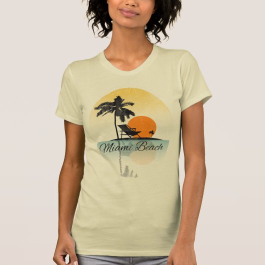 ヴィンテージのMiami Beachのヤシの木のシルエットのTシャツ Tシャツ (正面)