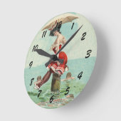 ヴィンテージのOceanビクトリアンな浸る美しいの女性 ラウンド壁時計 (傾斜)