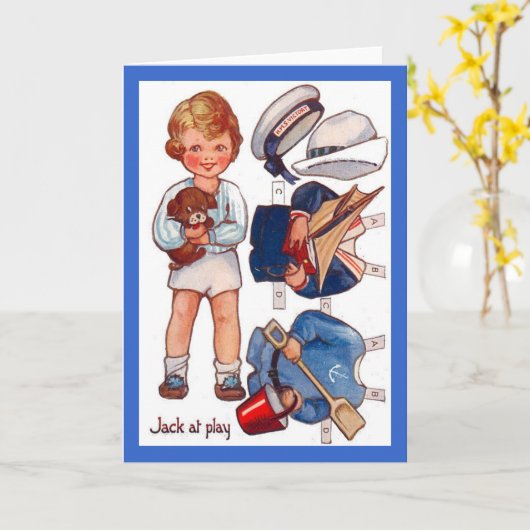 ヴィンテージのPaperdollの小さい男の子のジャックの挨拶状 カード (黄色い花)