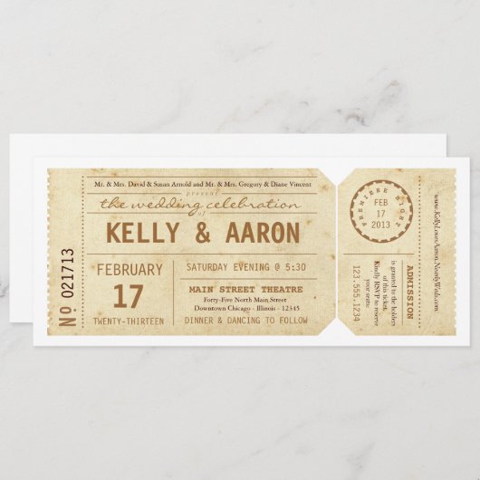 ヴィンテージのPlaybillの劇場チケットの結婚式招待状 招待状 (正面/裏面)