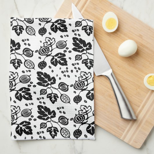 ヴィンテージのPyrexパターン-セイヨウスグリの黒 キッチンタオル (四つ折り)