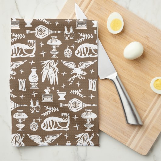 ヴィンテージのPyrexパターン-早いアメリカ猫(白い) キッチンタオル (四つ折り)