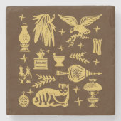 ヴィンテージのPyrexパターン-早くアメリカ人(金ゴールド) ストーンコースター (正面)