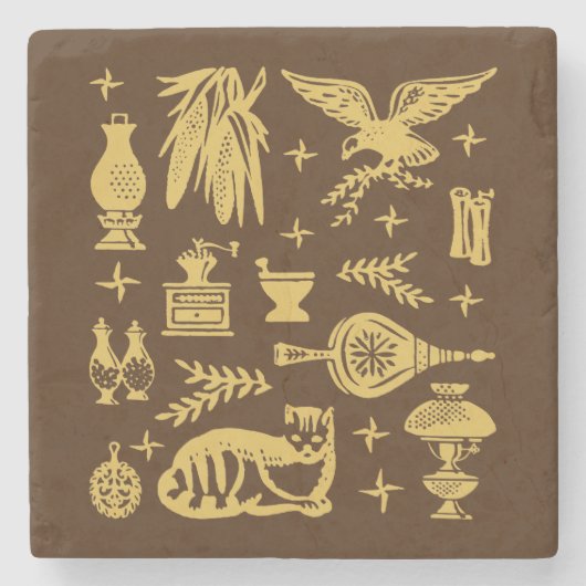 ヴィンテージのPyrexパターン-早くアメリカ人(金ゴールド) ストーンコースター (正面)