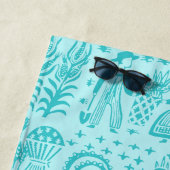 ヴィンテージのPyrexパターン- Butterprintの青緑 ビーチタオル (インサイチュ)