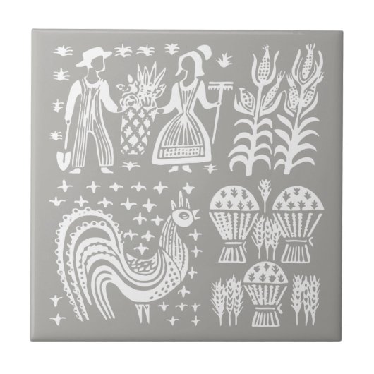 ヴィンテージのPyrexパターン- Butterprint (アマン派の農家) タイル (正面)